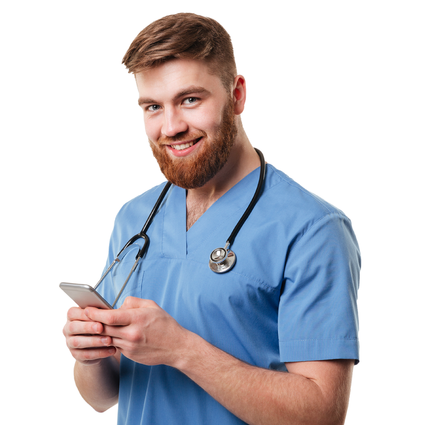 Persona sonriendo haciendo gesto de llamada