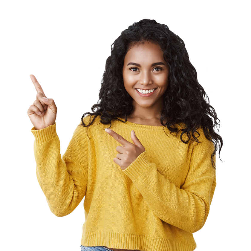 Persona sonriendo haciendo gesto de llamada