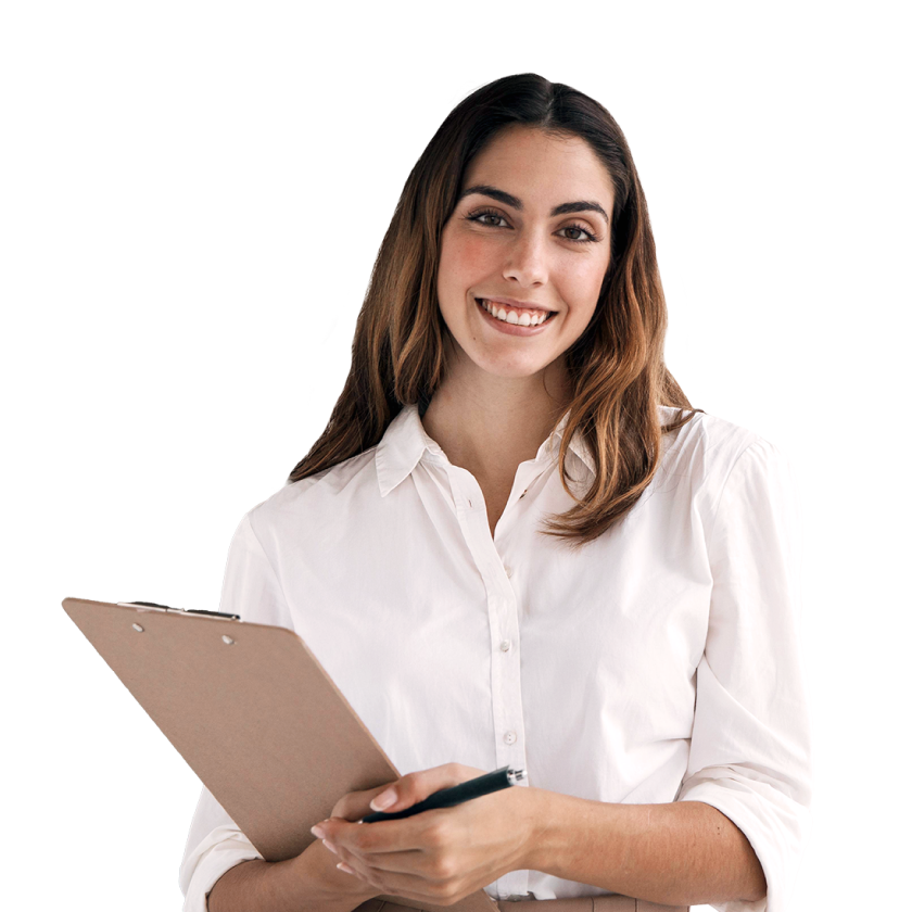 Persona sonriendo haciendo gesto de llamada