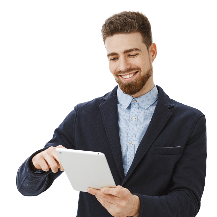 Persona sonriendo haciendo gesto de llamada